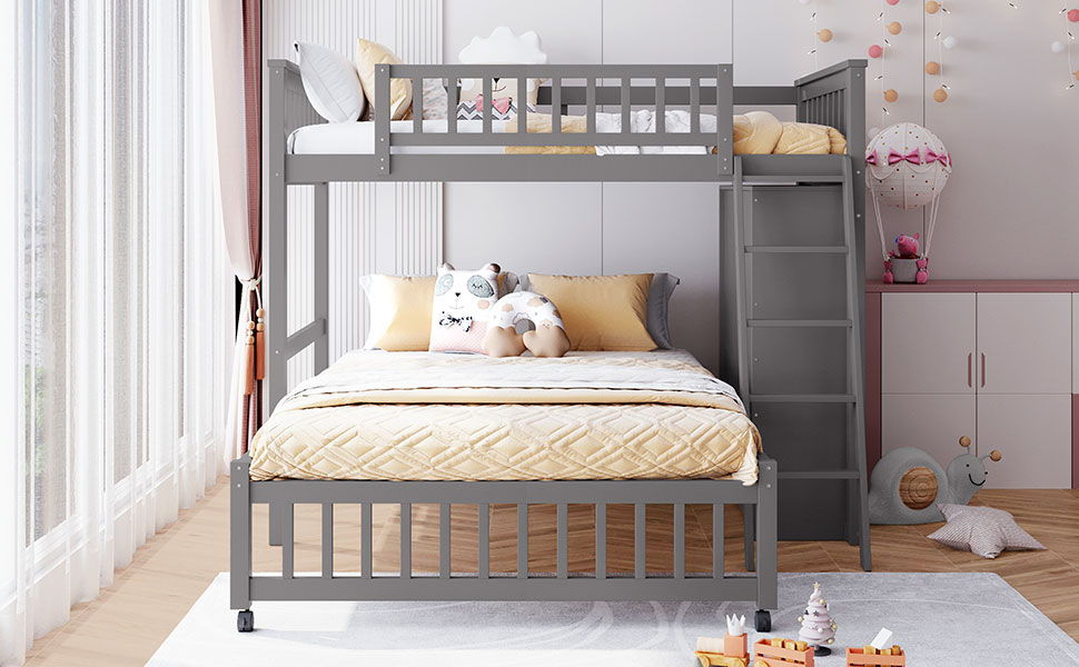 Bunk Bed With 6 Drawers And Flexible Shelves, Bottom Bed With Wheels