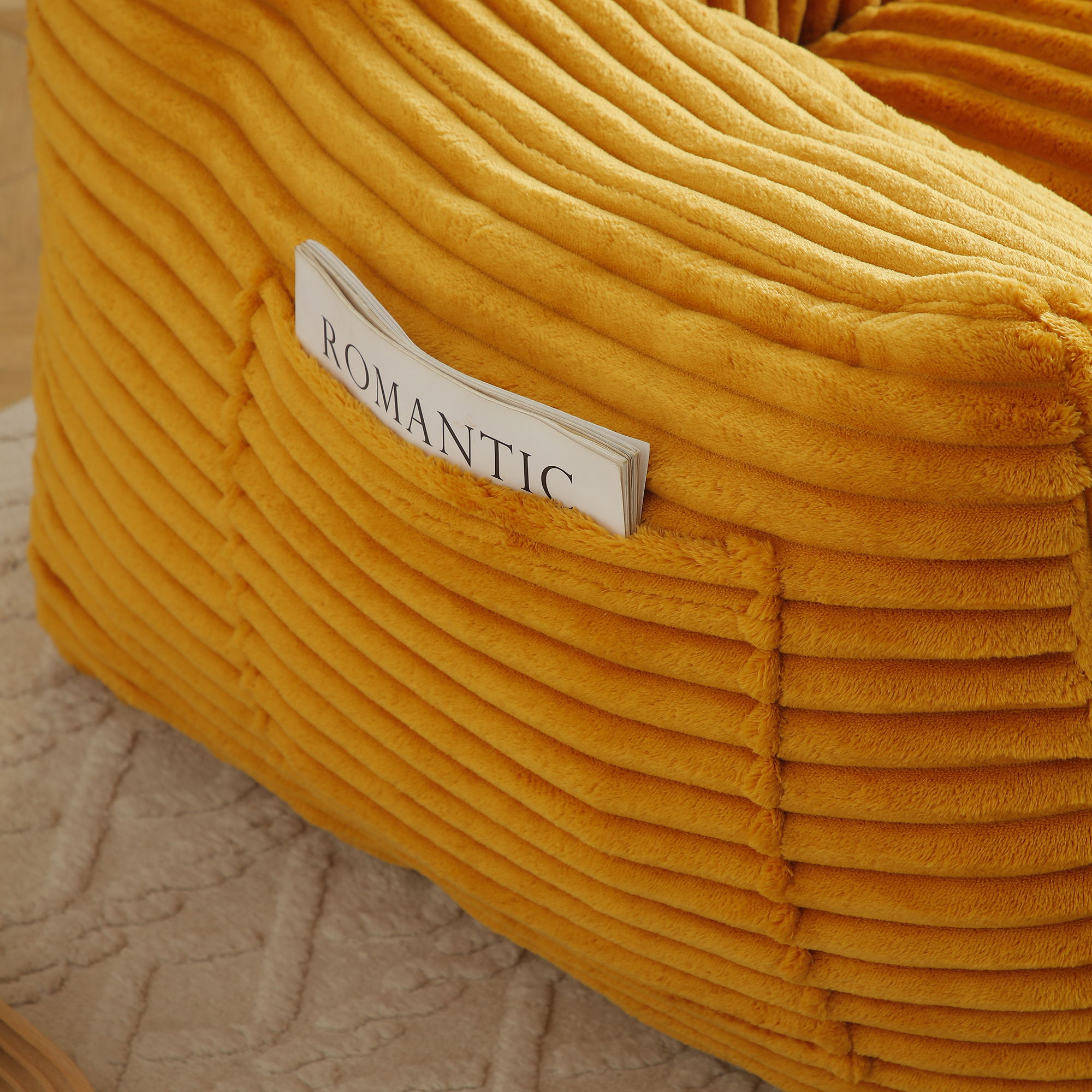 Giant Plush Bean Bag Chair With Armrests And Footstool