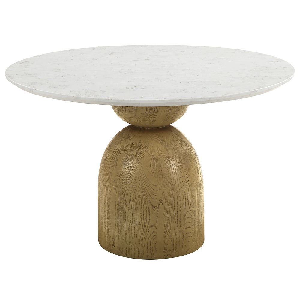 ACME Kala - Round Dining Table With Marble Top - Natural Marble Top & Oak Finish | Meri Furniture