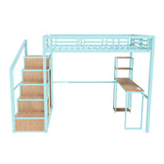 Heavy Metal Frame Full Loft Bed With Desk & Storage, 4 Cabinets, Staircase, Rack Space Saver - Green