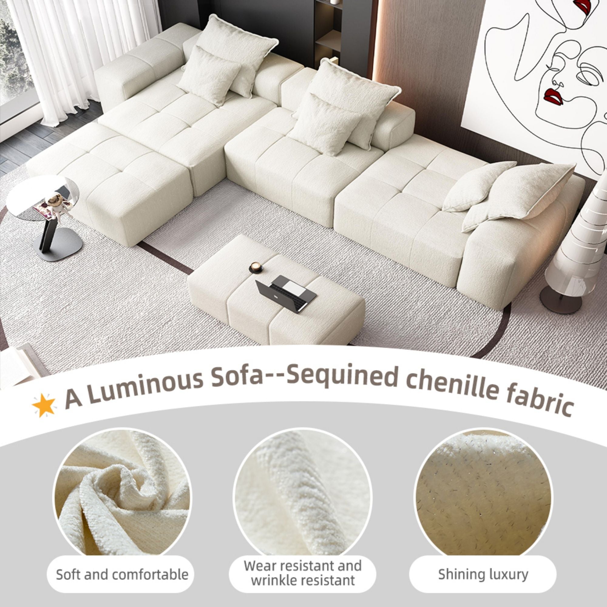 Modern Oversized Diy Combination Modular Sectional Sofa With Pillows