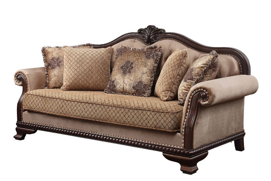 ACME Chateau De Ville - Sofa - Fabric & Espresso Finish | Meri Furniture