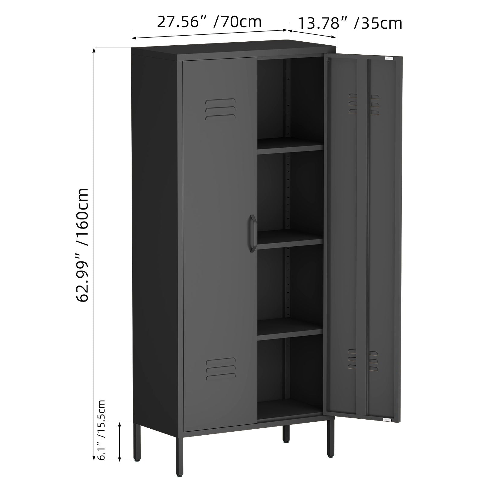 Storage Locker Cabinet With Adjustable Shelves Durable Construction With Breathable Design And Easy Assembly - Black