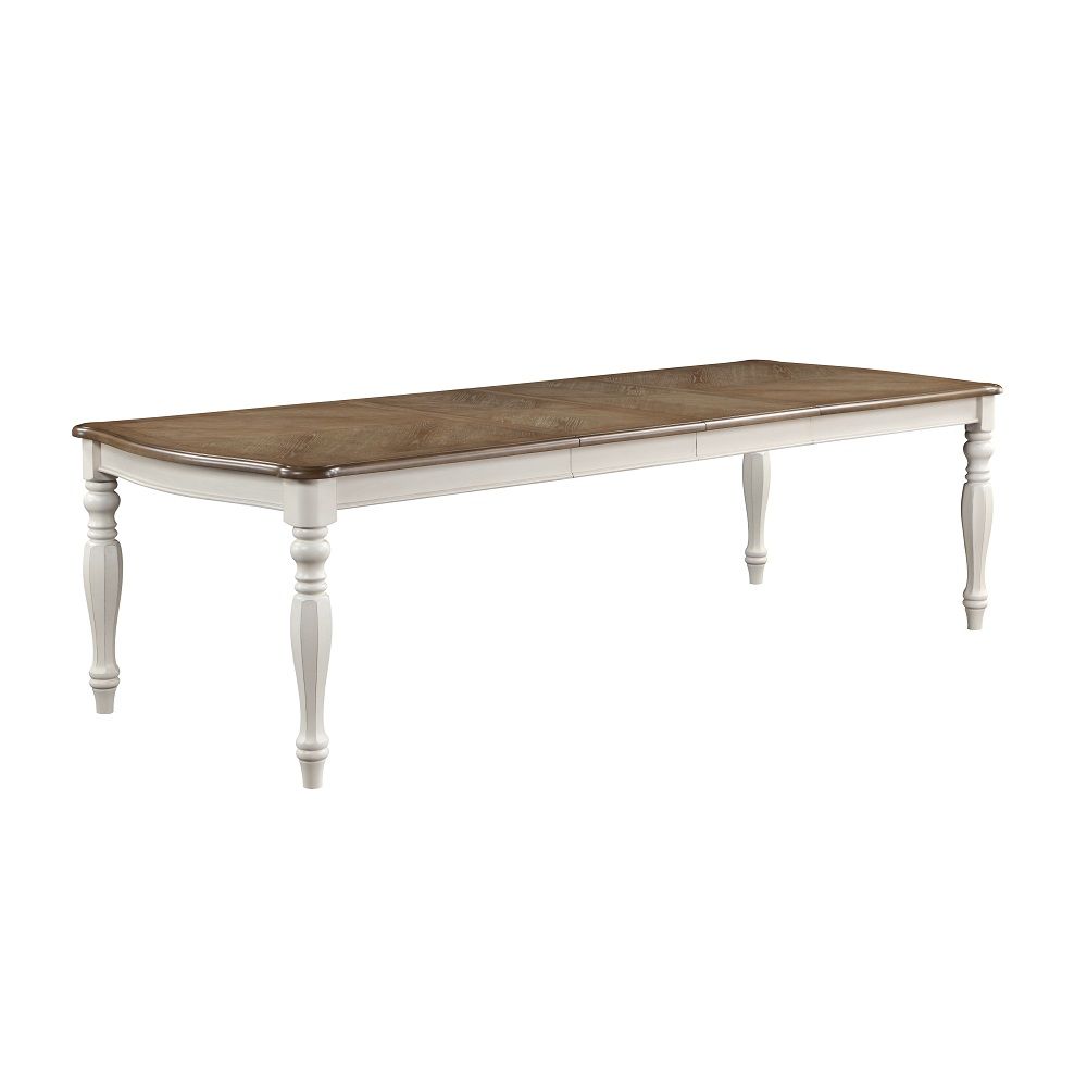ACME Florian - Dining Table With 2 Leaves - Oak & Antique White | Meri Furniture