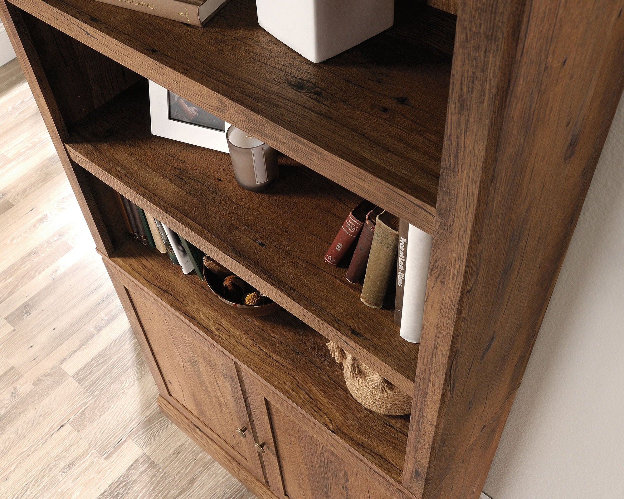 Farmhouse Style 5-Shelf 2-Door Bookcase
