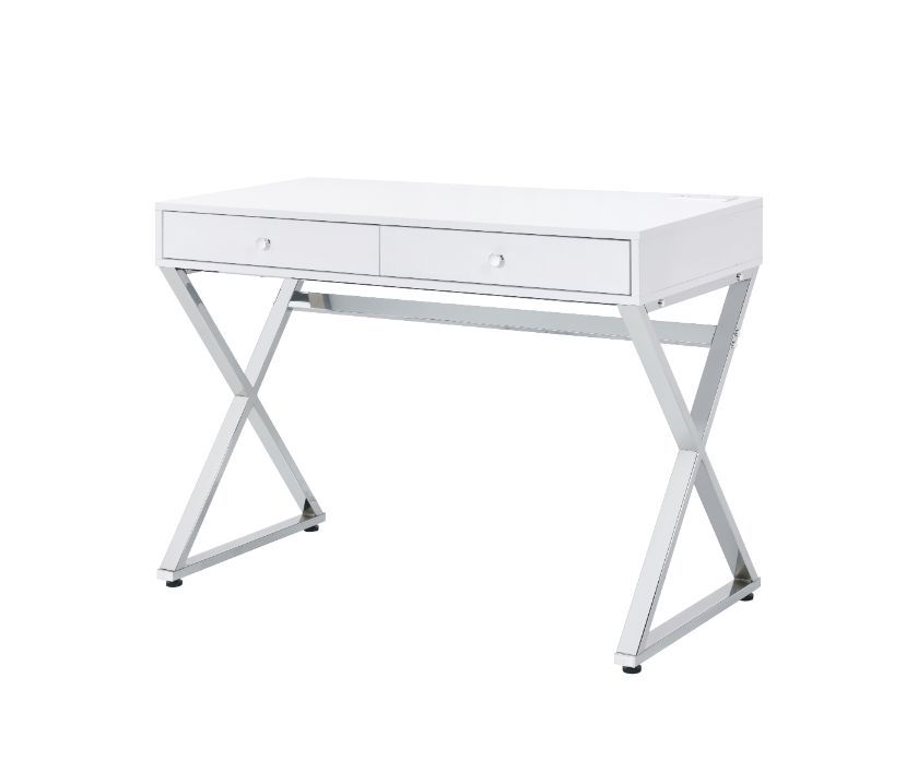 ACME Coleen - Desk - White & Chrome Finish | Meri Furniture