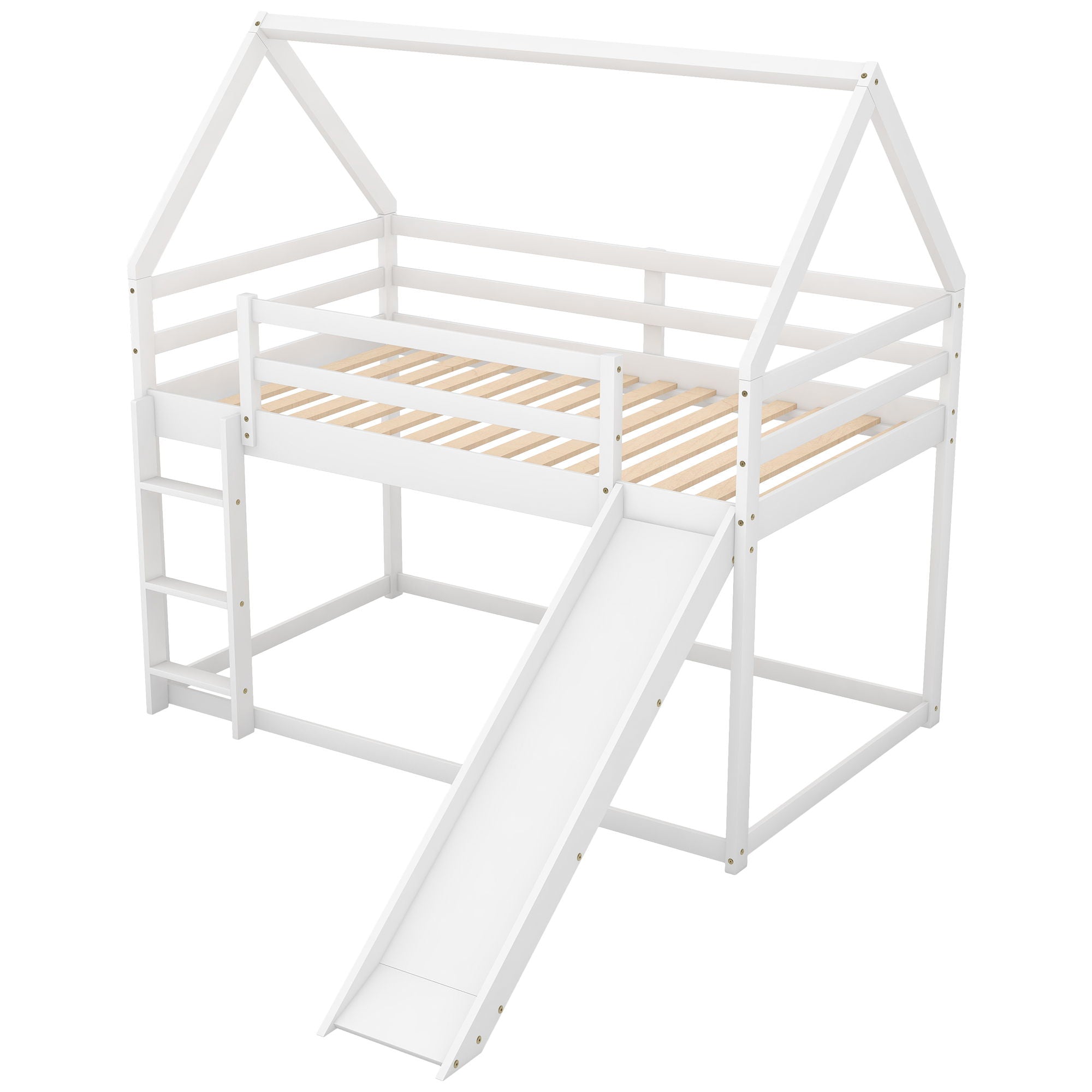 House Shape Bunk Bed With Slide And Ladder