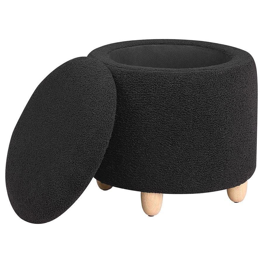 Coaster Fine Furniture Valia - Faux Sheepskin Upholstered Round Storage Ottoman | Meri Furniture
