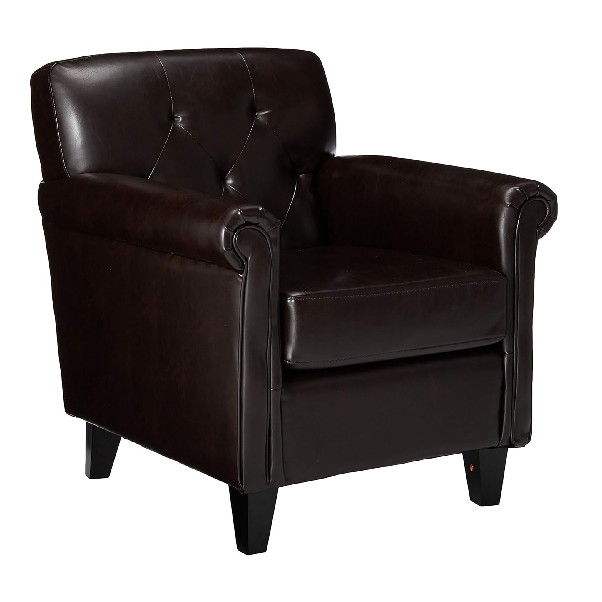 Upholstered Club Chair With Button Tufted Back Rest - Brown