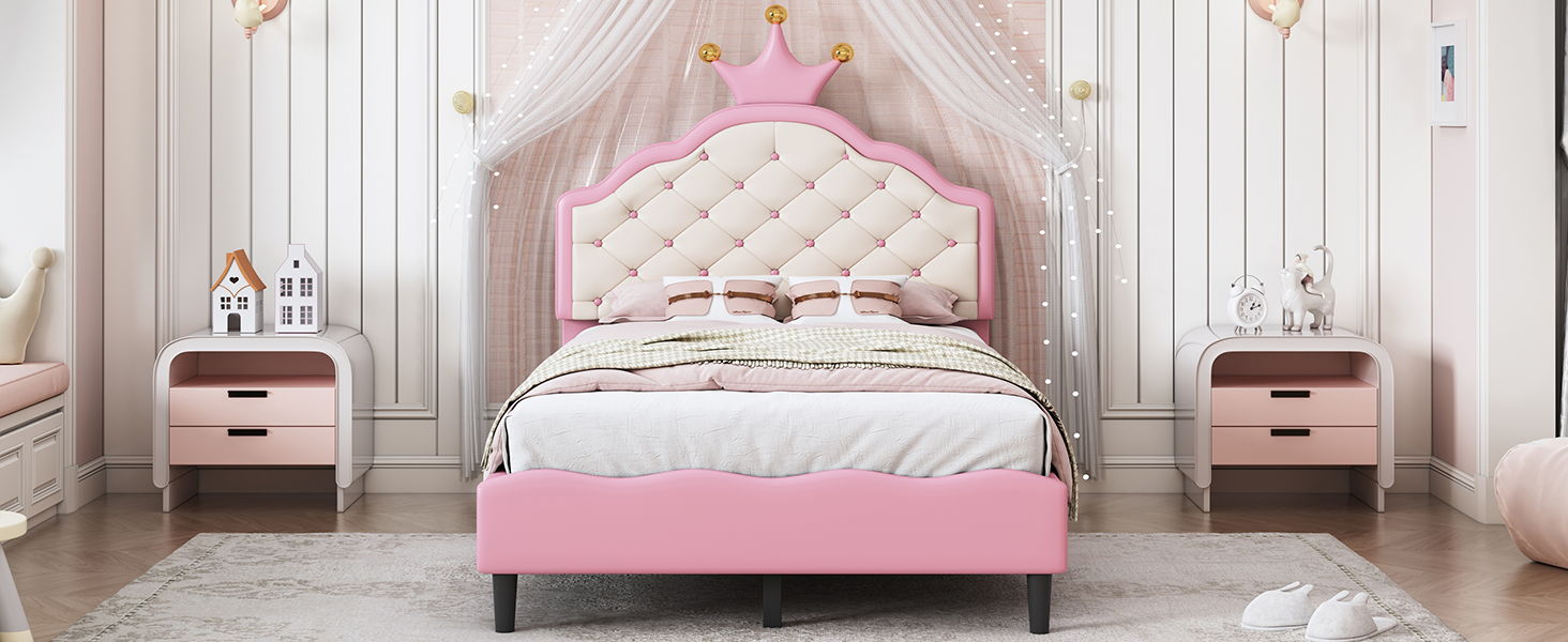 Lovely Crown Fantasy Princess Bed With Tufted Headboard