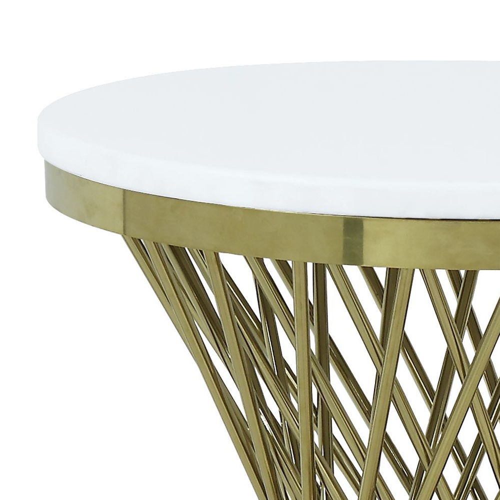 ACME Fallon - End Table With Engineered Stone Top - Gold | Meri Furniture