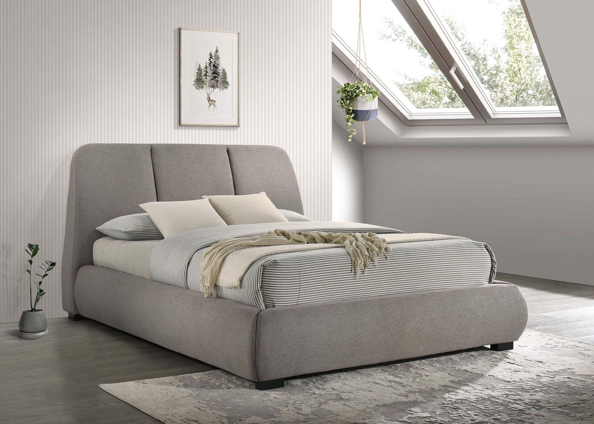 Mokena 46-inch Upholstered Queen Platform Bed Taupe