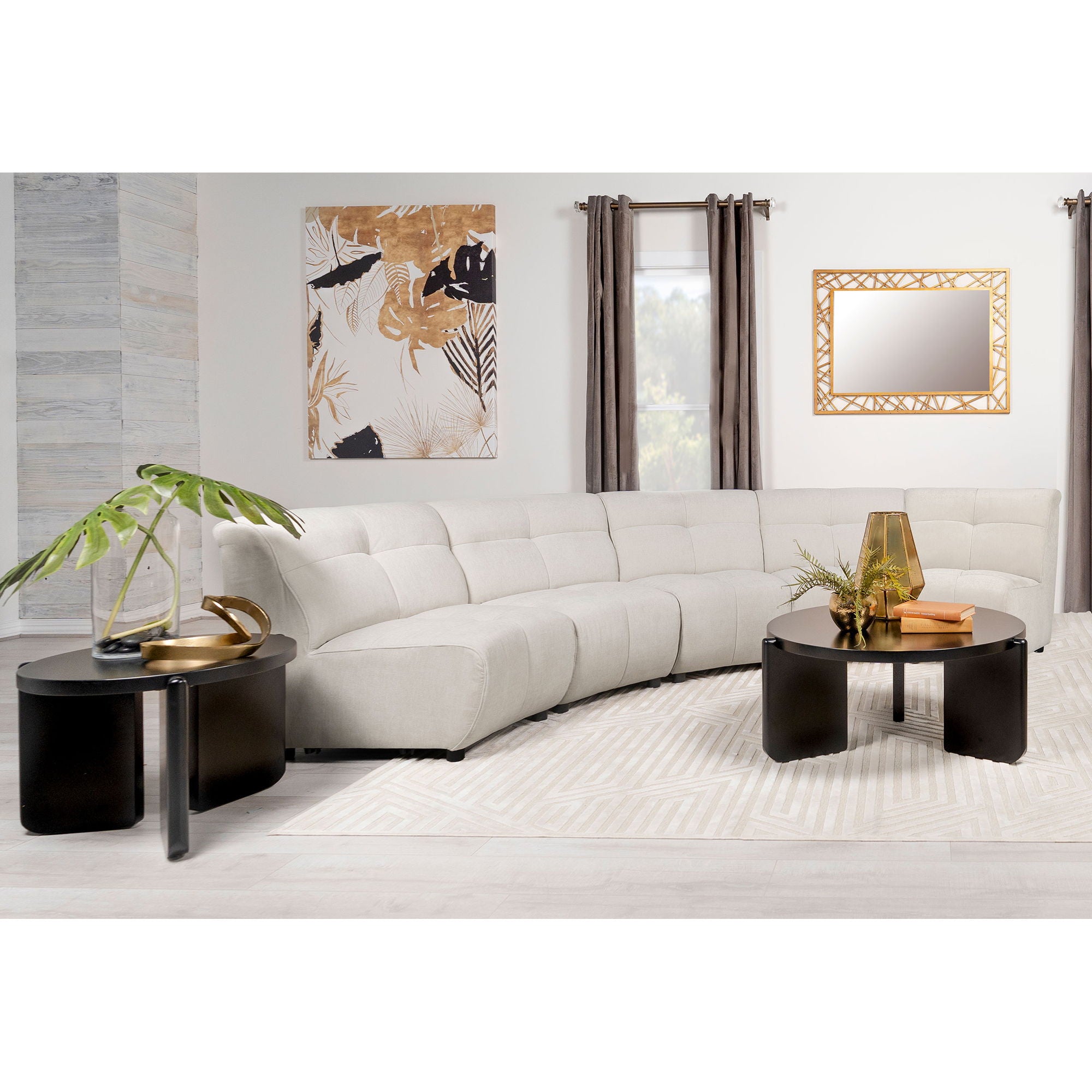 Oliver - 5 Piece Upholstered Sectional Sofa With Curved Silhouette - Ivory