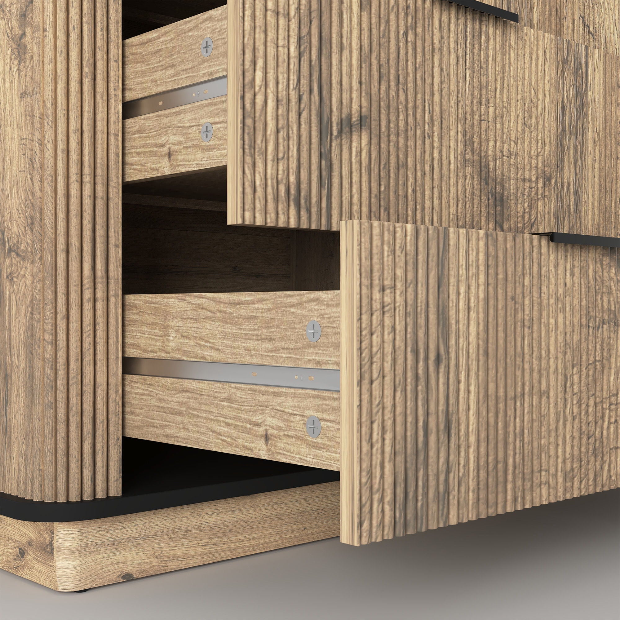 Modern 6 Drawer Cabinet With Metal Rounded Corners And Exquisite Handles Multi Functional Storage - Natural Wood
