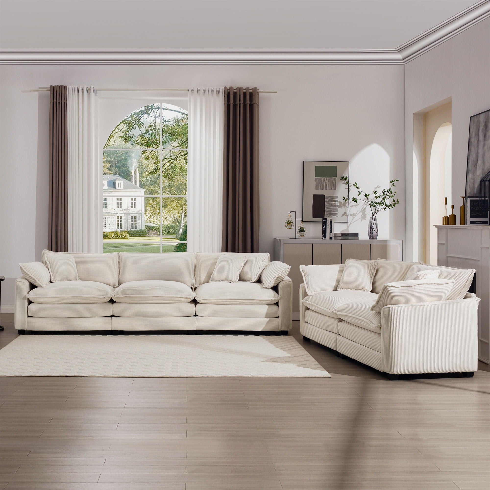 Elegant Corduroy Oversized Sectional Sofa Set With Deep Seats And Flexible Layout