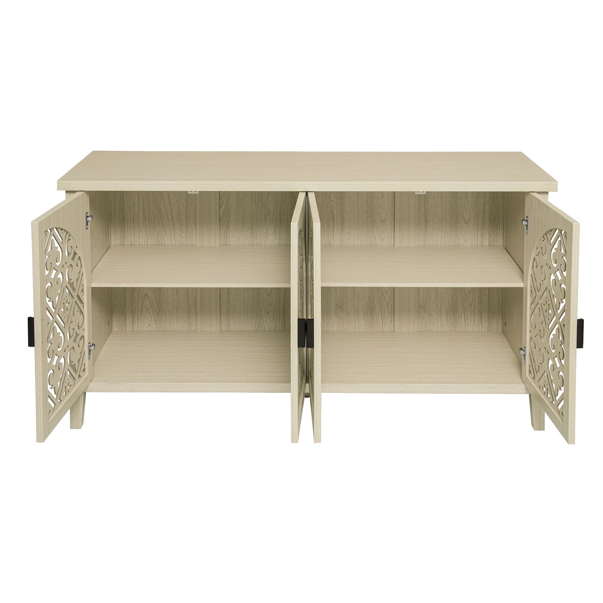 Hollowed Out Cabinet With 4 Doors, Suitable For Bedroom - Natural