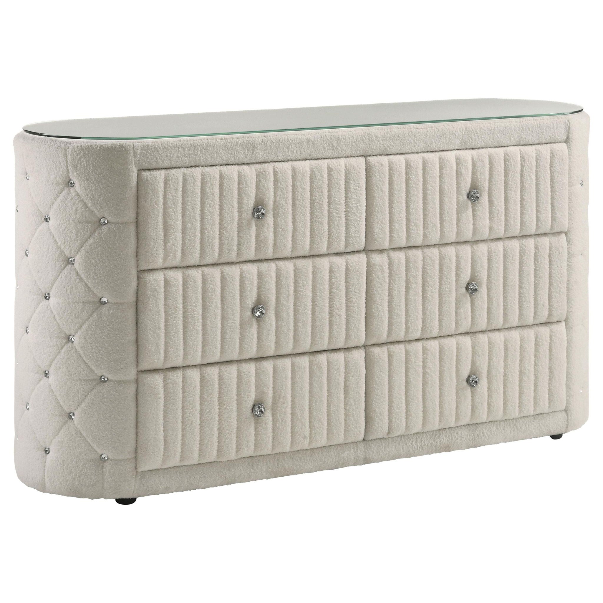 Sonya 4-piece Upholstered Eastern King Bedroom Set Ivory