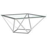 Brittania - Square Glass Top Geometric Coffee Table - Nickel