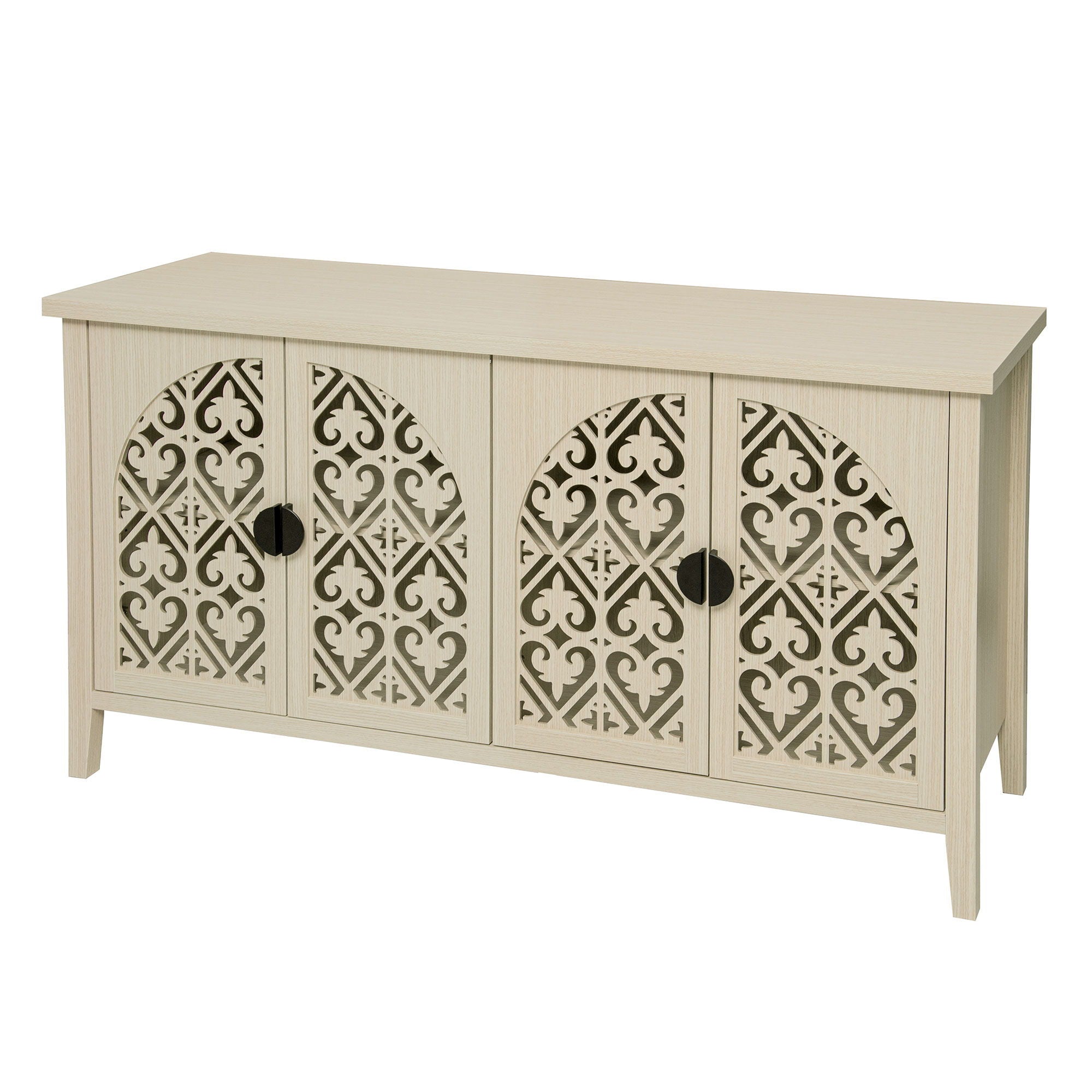 Hollowed Out Cabinet With 4 Doors, Suitable For Bedroom - Natural