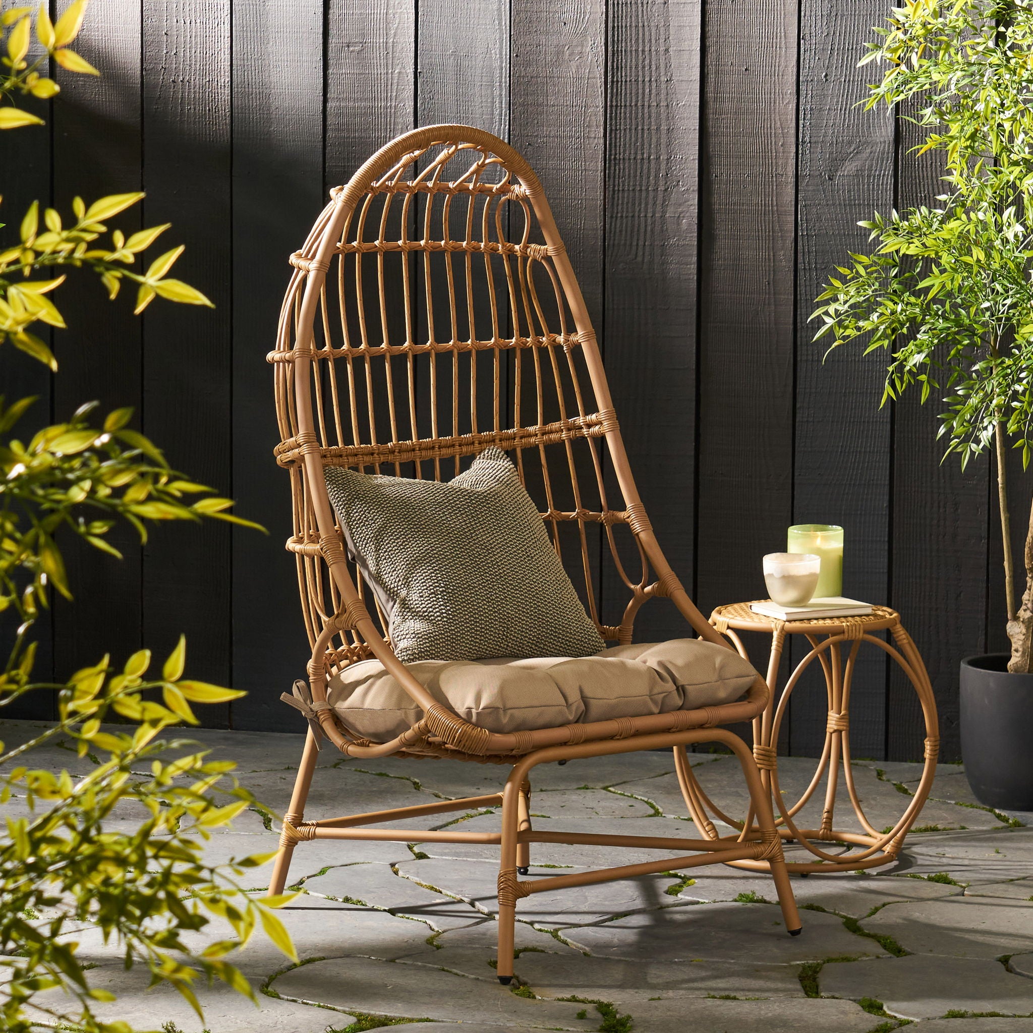 Outdoor Accent Chair With Basket Shape - Light Brown