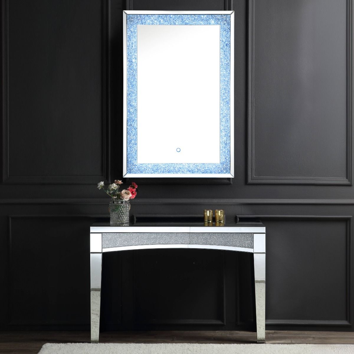 Noralie - 47" Accent Mirror With LED - Mirrored & Faux Diamonds