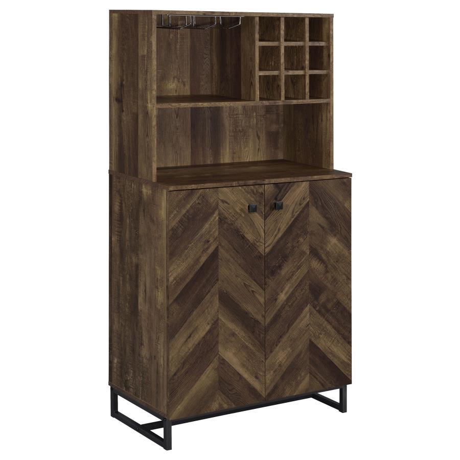 Coaster Fine Furniture Mendoza - 2 Door Home Bar Cabinet Wine Storage - Rustic Oak | Meri Furniture