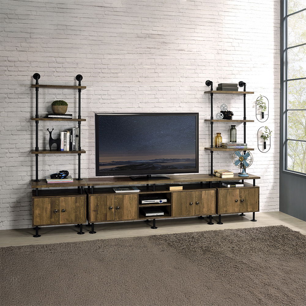 Ensata II - TV Stand - Rustic Oak & Black
