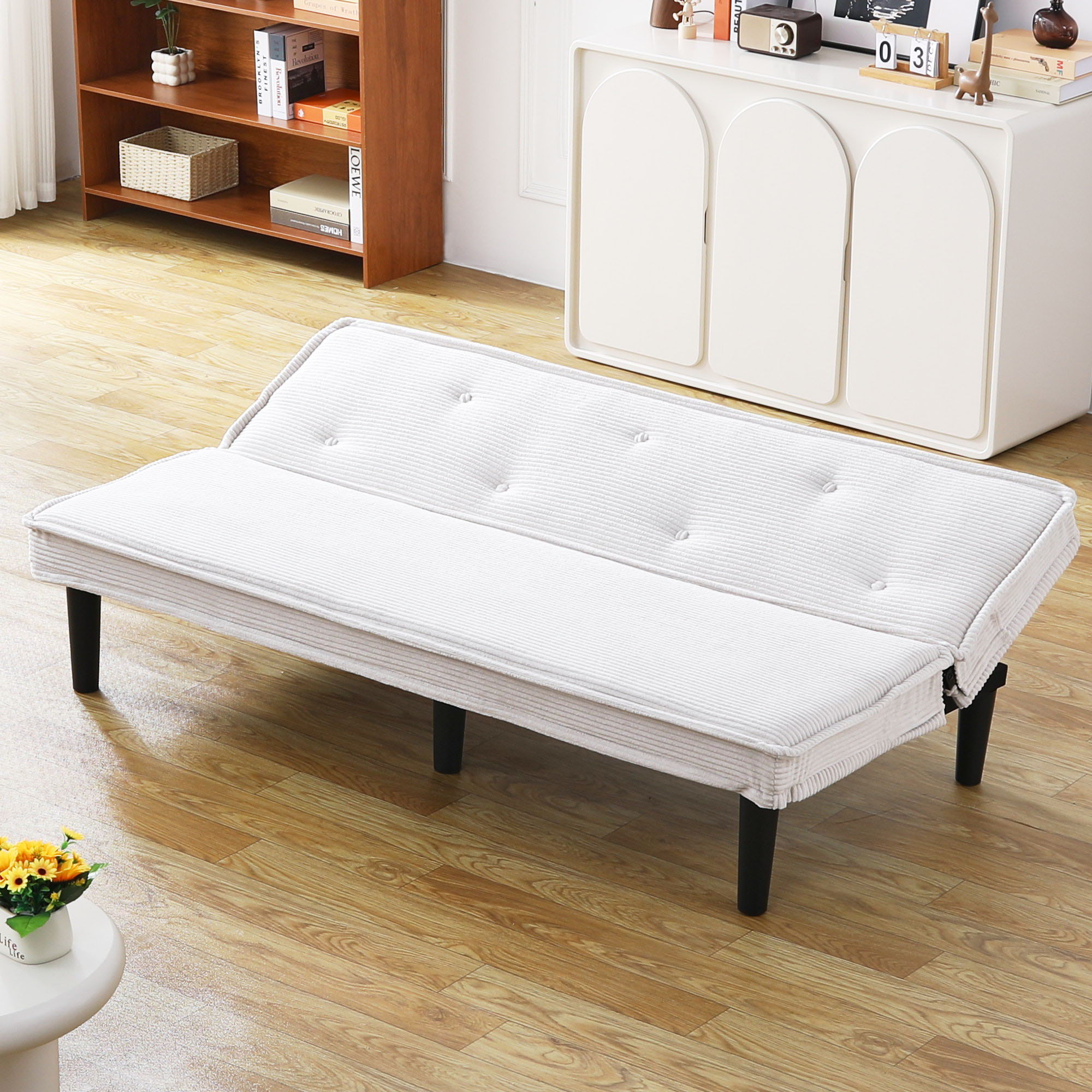 Versatile Corduroy Sofa Bed With Solid Wood Frame