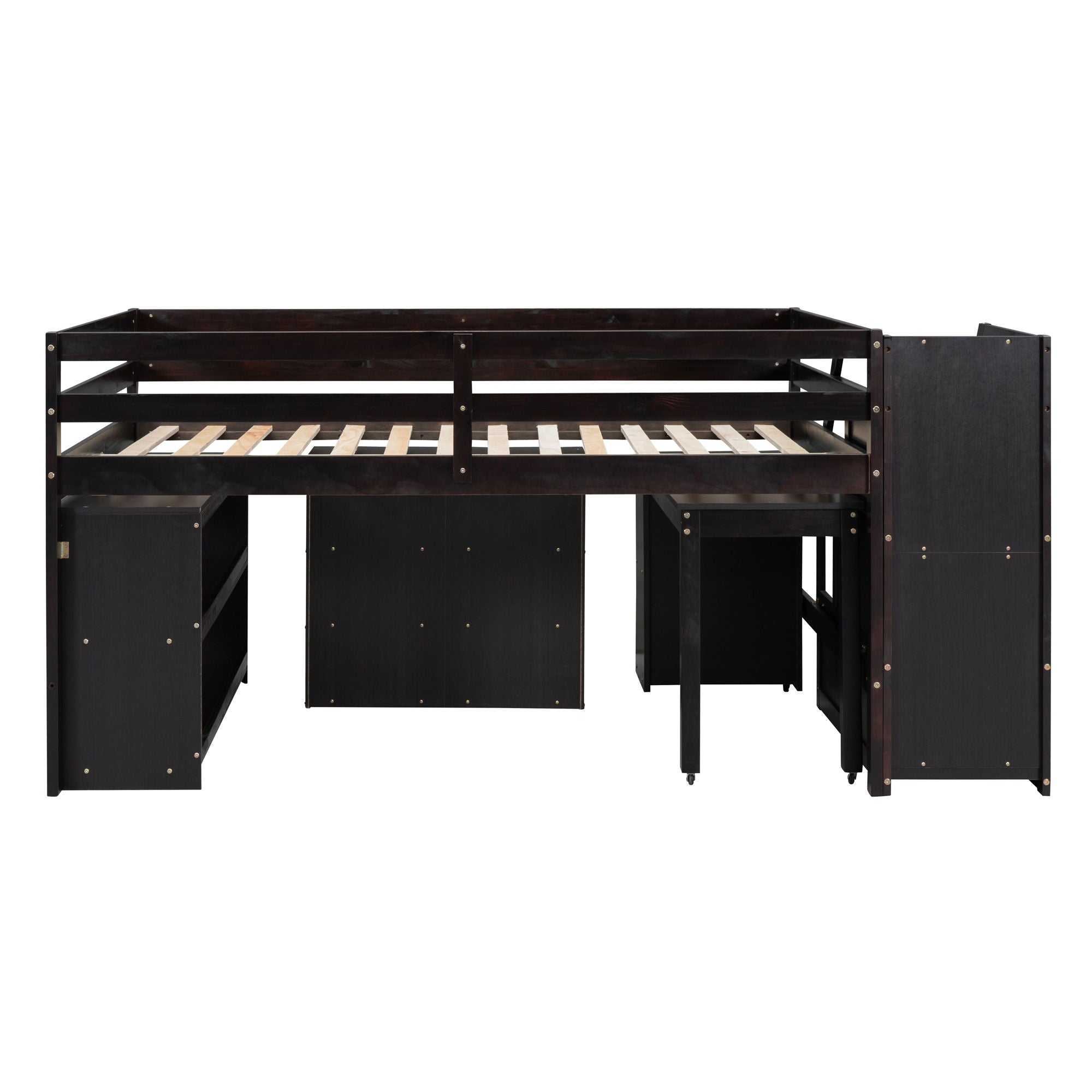 Loft Bed With Retractable Writing Desk And 3 Drawers With Storage Stairs And Shelves