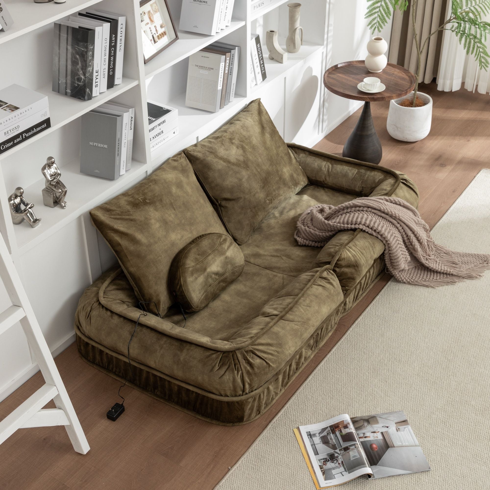 Upholstered Human Dog Bed And Pets, Bean Bag Floor Sofa With Massage Pillow, 5 Adjustable Positions & 2 Soft Pillows