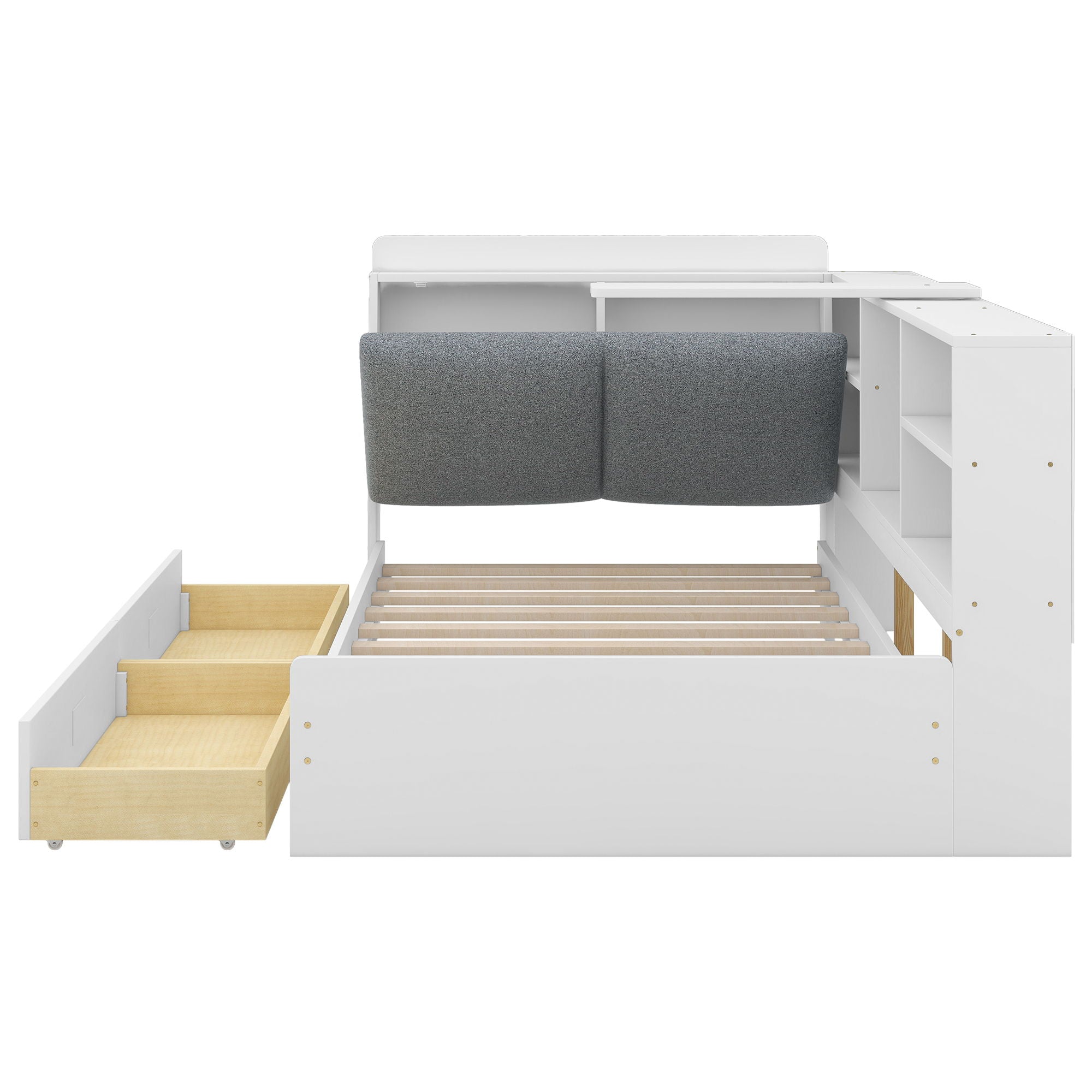 Platform Bed With Storage Headboard, Shelves And 2 Drawers