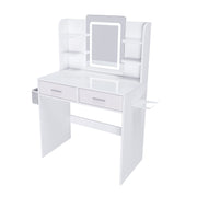 Elegant LED Mirror Vanity Dressing Table With Adjustable Lights, Drawers & Storage - White