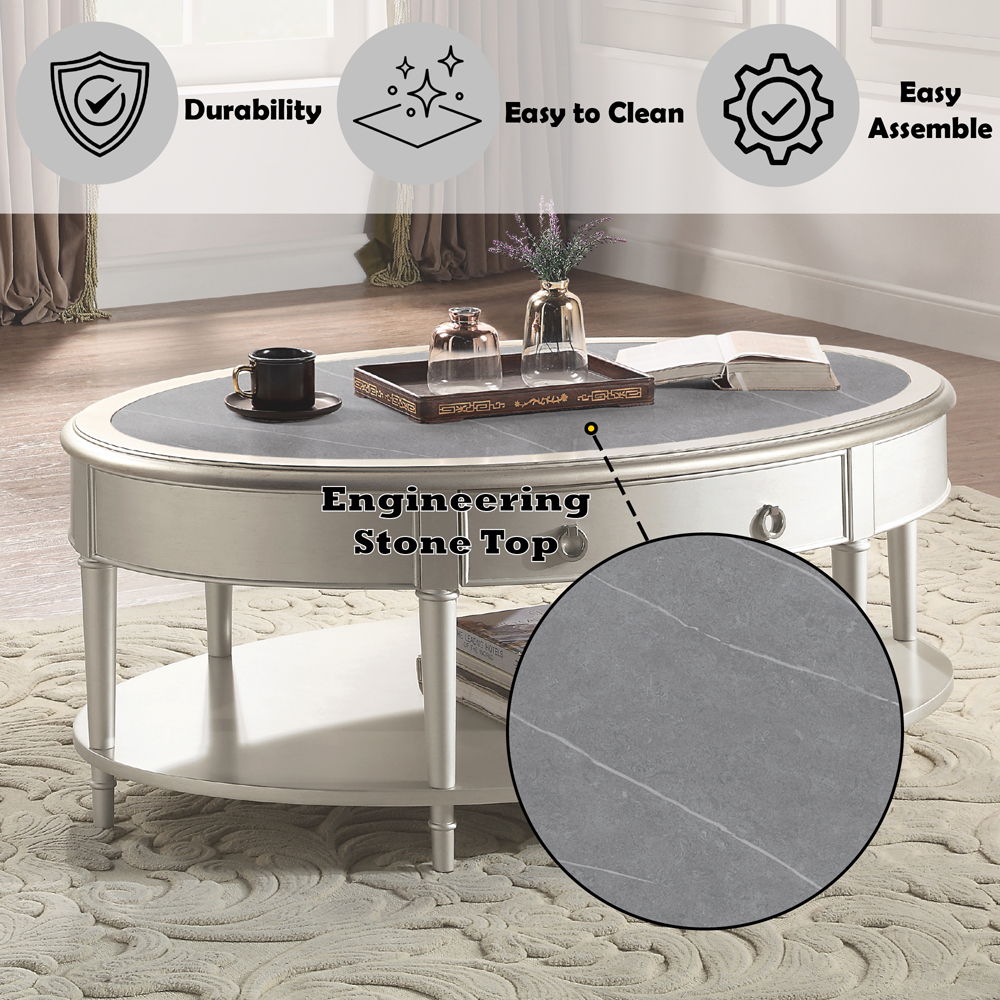 Kasa - Coffee Table - Sintered Stone Top & Champagne