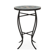 Outdoor Side Table With Tile Mosaic Table Top - Black