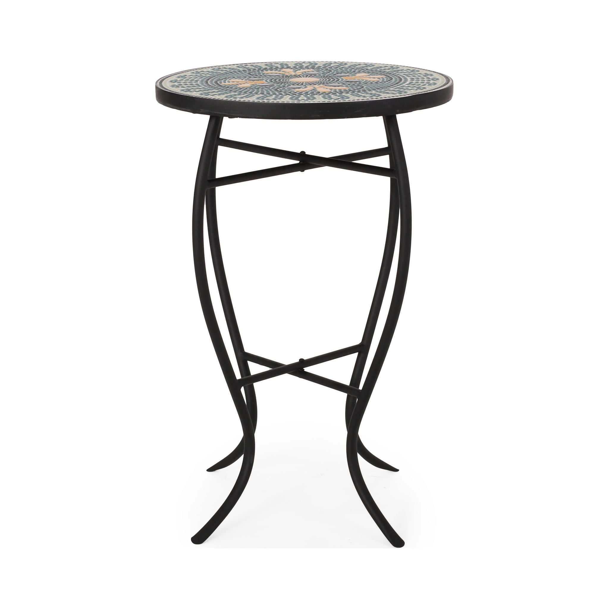 Outdoor Side Table With Tile Mosaic Table Top - Black