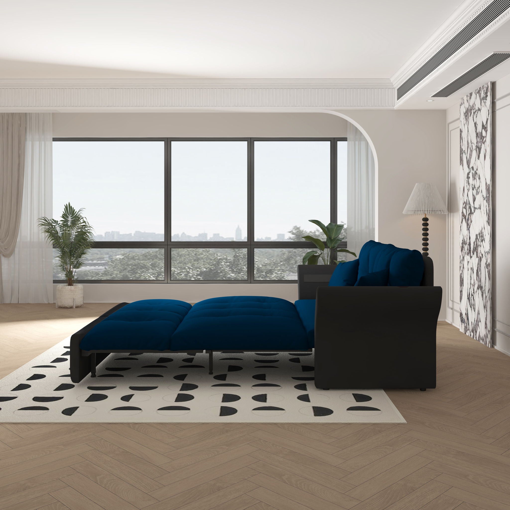 Queen Pull Out, 3 In 1 Convertible Sleeper Tufted Sofa & 2 Soft Pillows