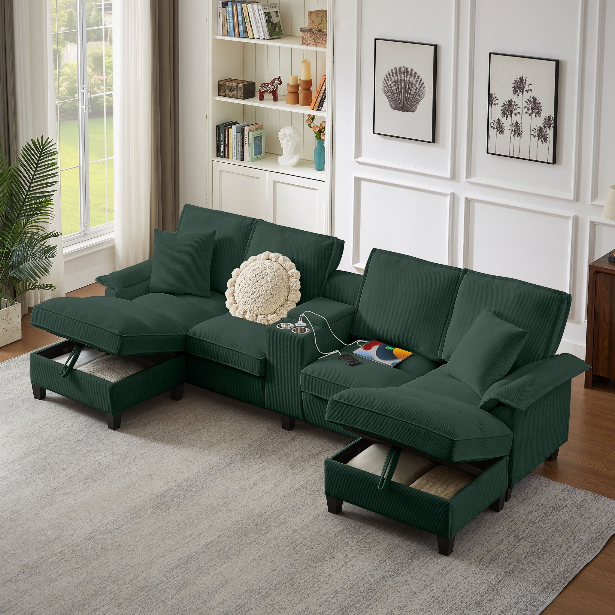 Modern U-Shaped Sectional Sofa Bed With Storage
