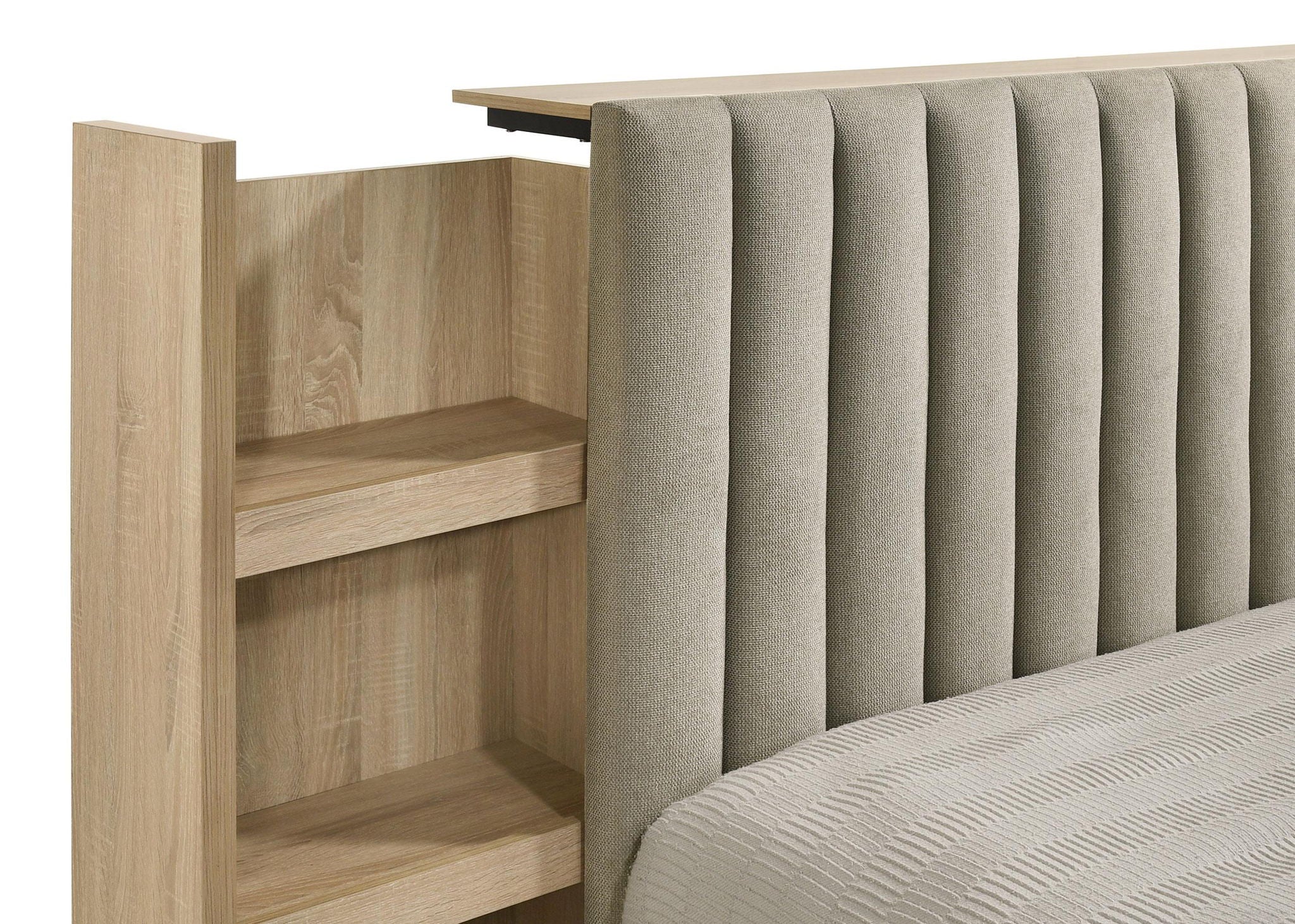 Arielle Eastern King Bookcase Panel Storage Bed Light Oak