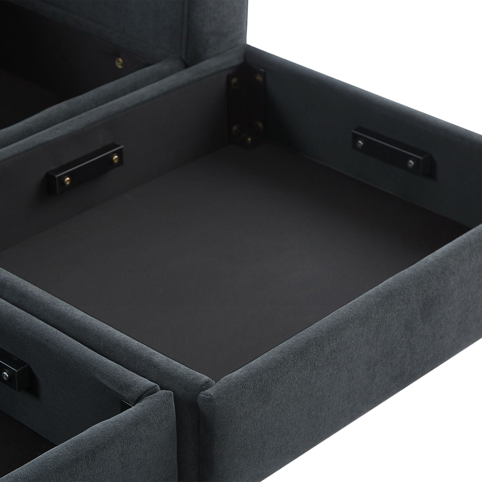 Upholstered L Shaped Sectional Sofa With Storage, Movable Ottoman, And 6 Throw Pillows