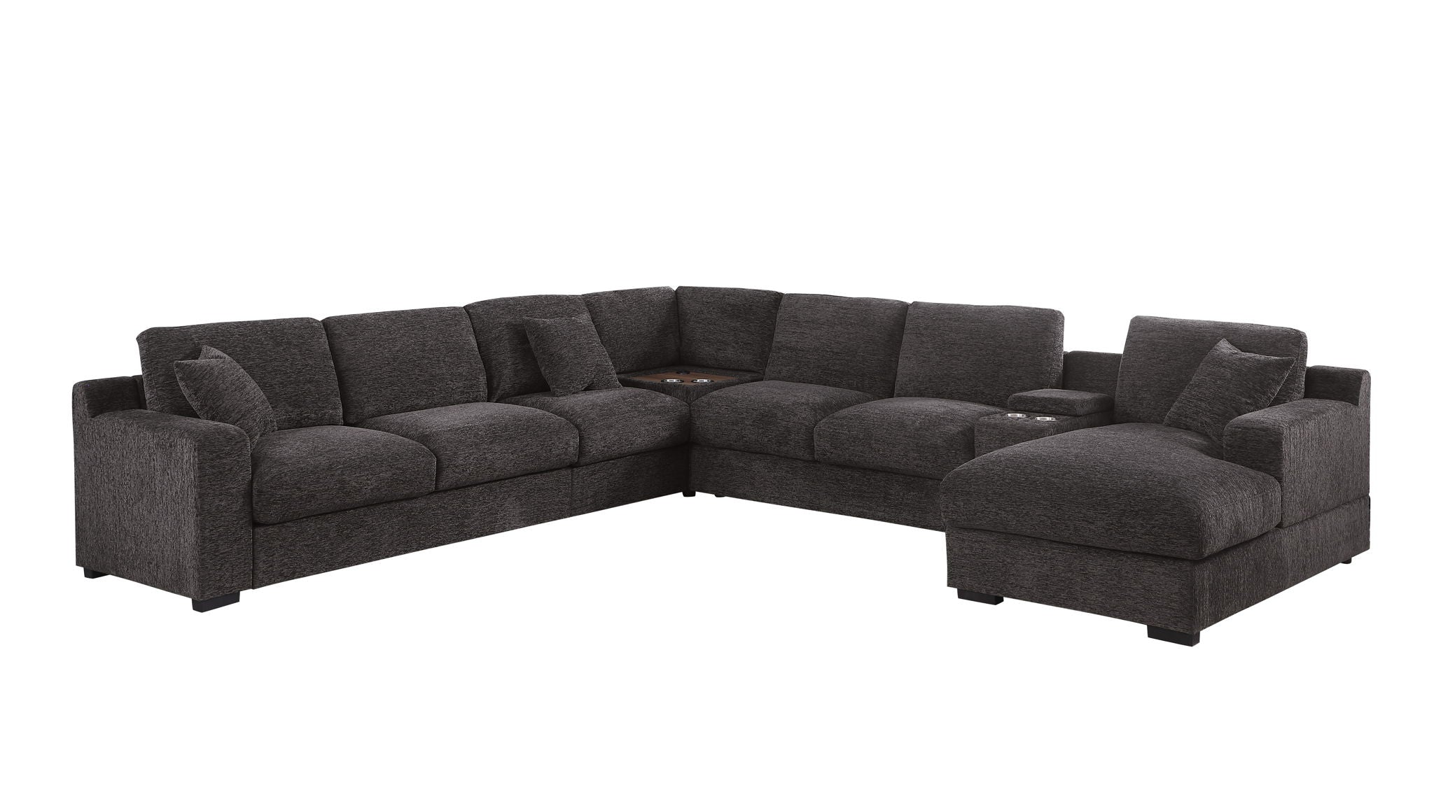 Celine - Chenille Fabric Corner Sectional Sofa With Right Facing Chaise, Cupholders, And Charging Ports - Gray