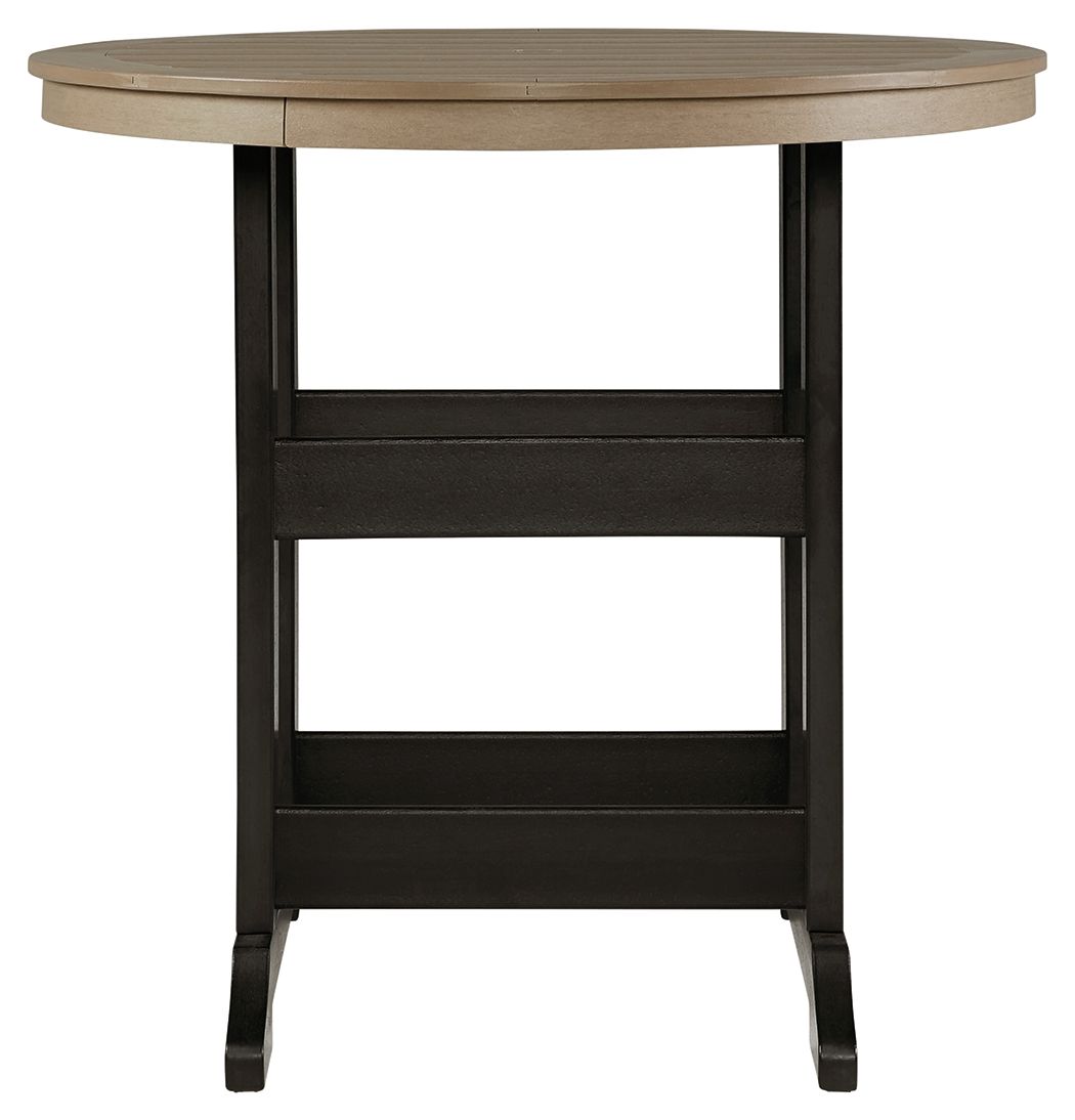 Signature Design by Ashley® Fairen Trail - Black / Driftwood - Round Bar Table W/Umb Opt | Meri Furniture