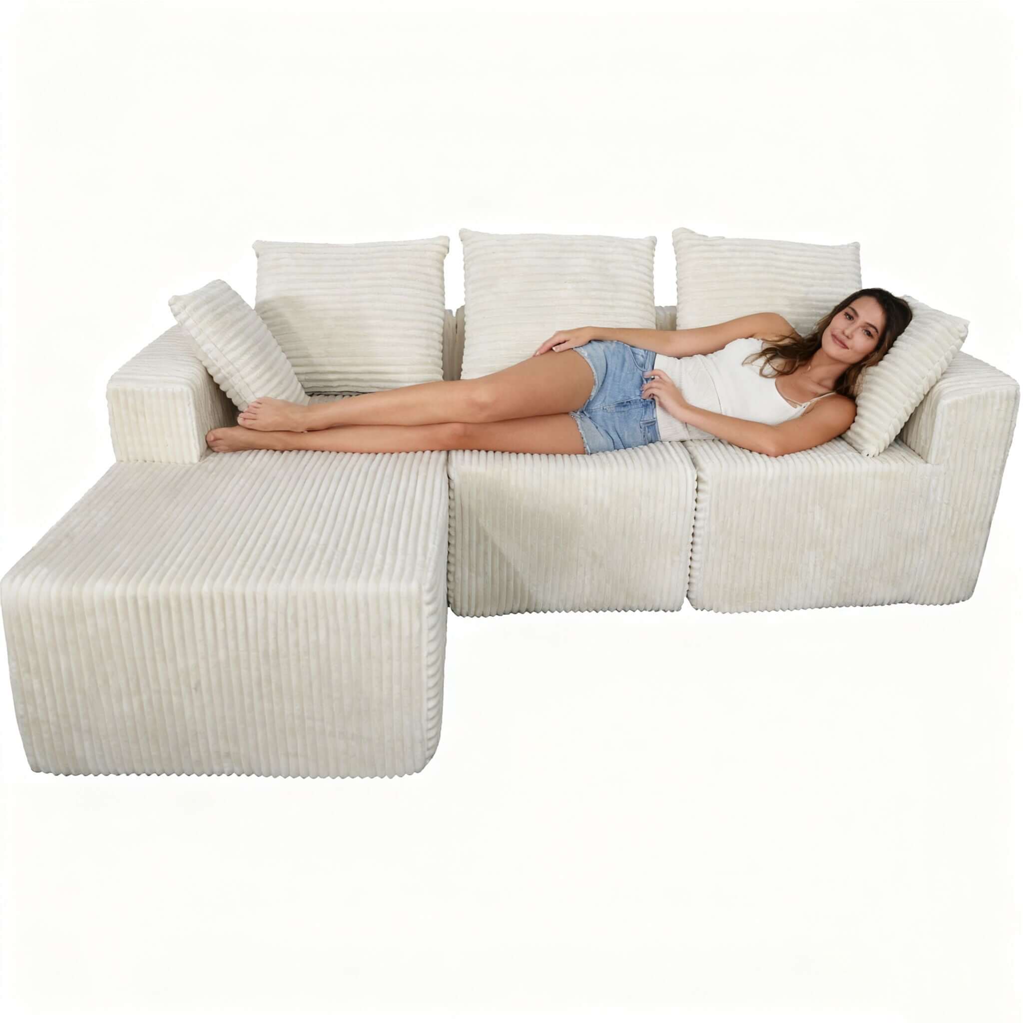 Corner Combination Sofa Sectional Couch With Soft Plush Fabric