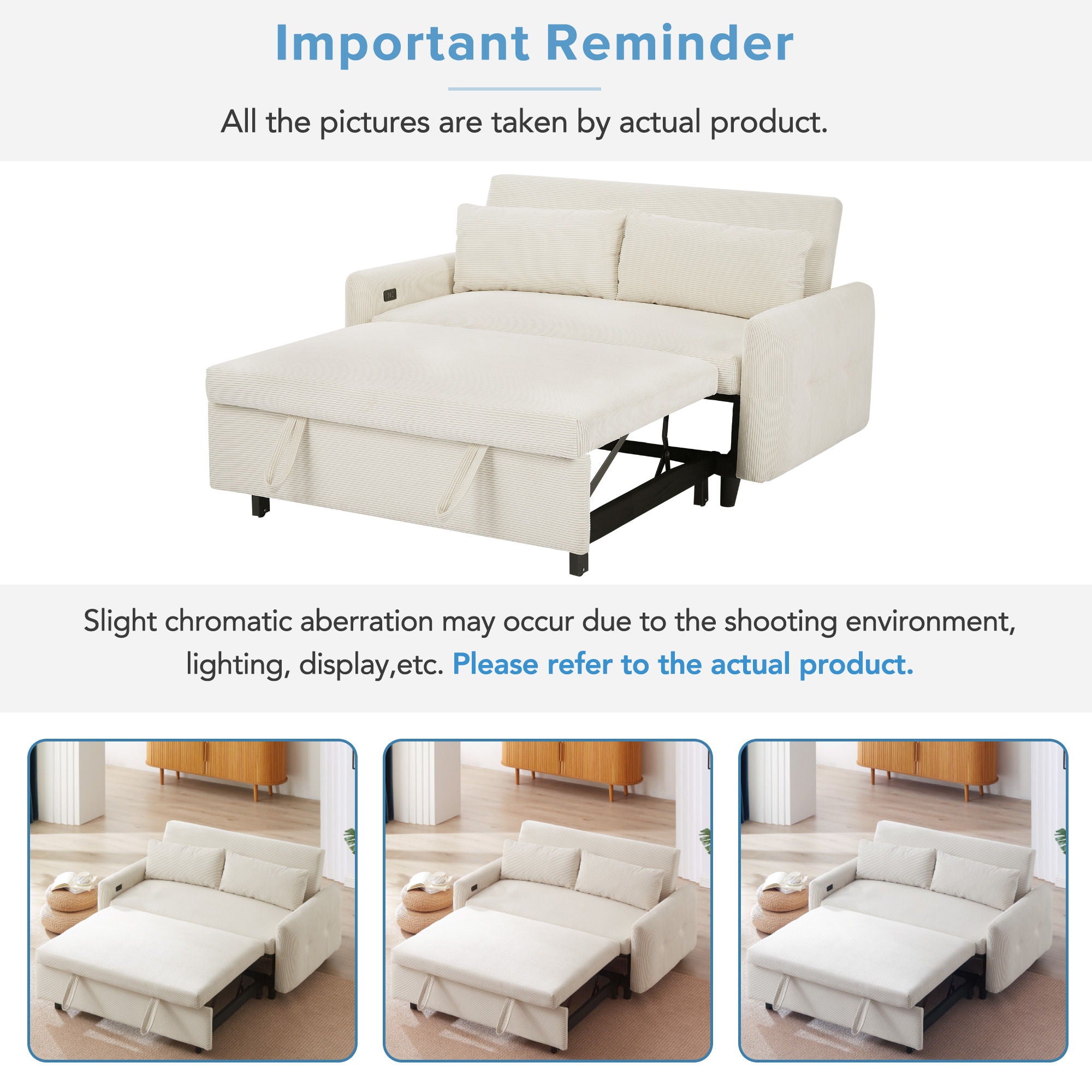 Pull-Out 2 Seat Modern Sleeper Sofa With 2 Throw Pillows And USB Ports