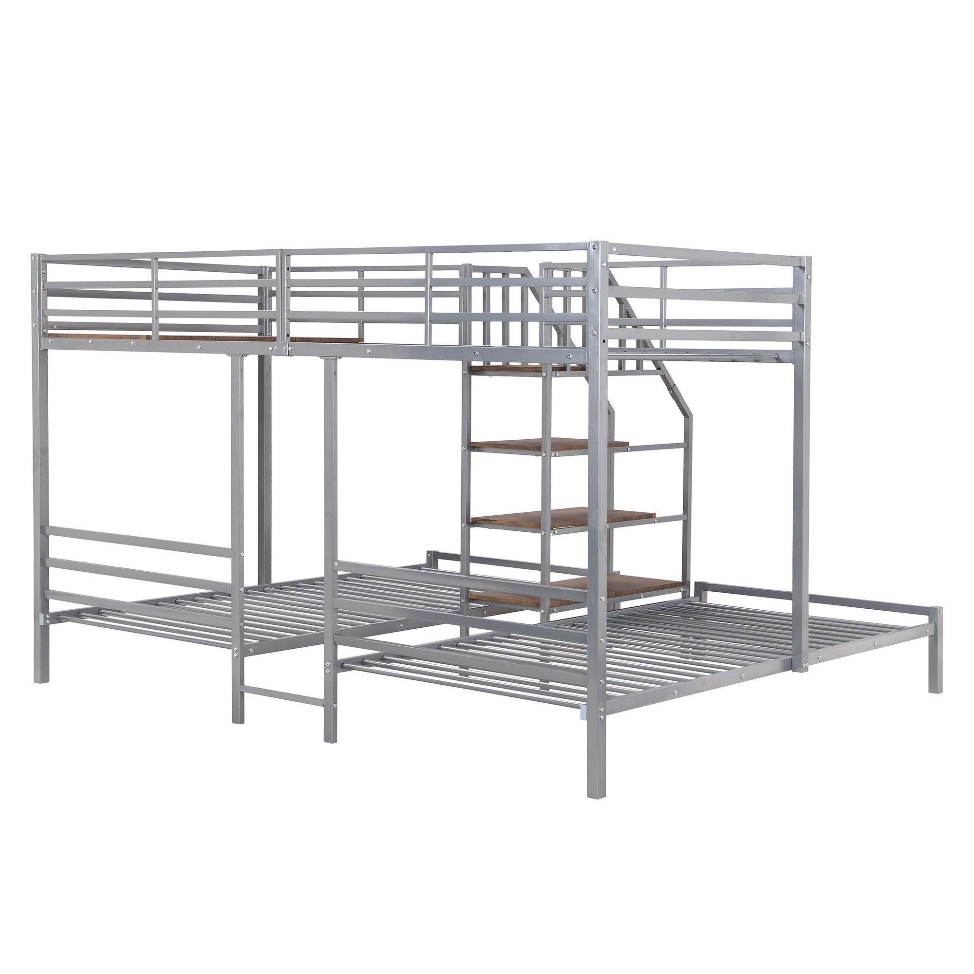 Metal Bunk Bed With Storage Shelves Staircase