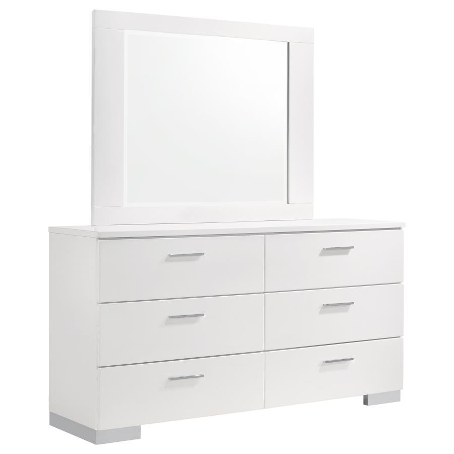 Coaster Fine Furniture Felicity - 6-Drawer Wood Dresser With Mirror - White High Gloss | Meri Furniture