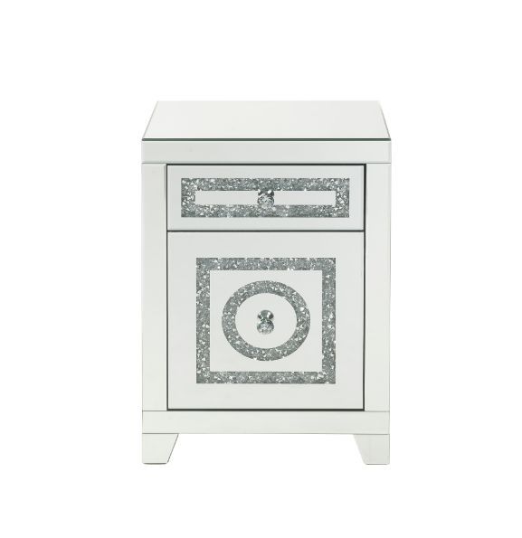 ACME Noralie - Accent Table With Storage Drawers - Mirrored & Faux Diamonds - 26" | Meri Furniture