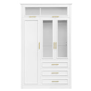 3 Door Wardrobe Armoire With LED Lighting And 3 Drawers - White