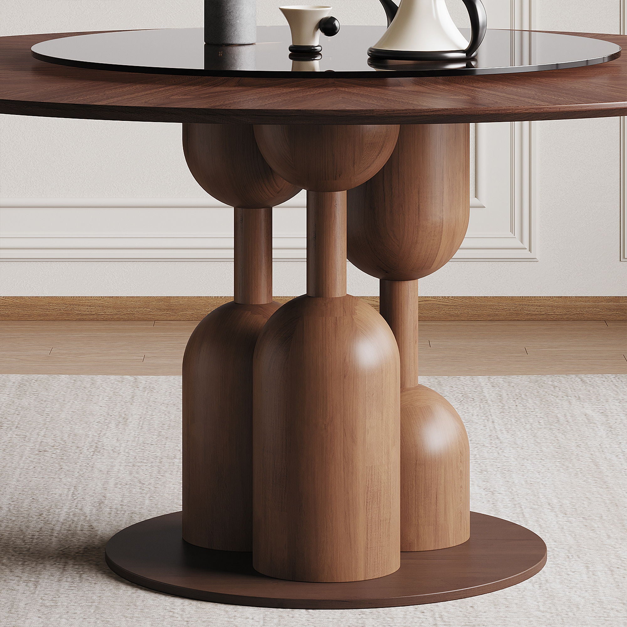 Round Dining Table With Lazy Susan For Living Room - Walnut
