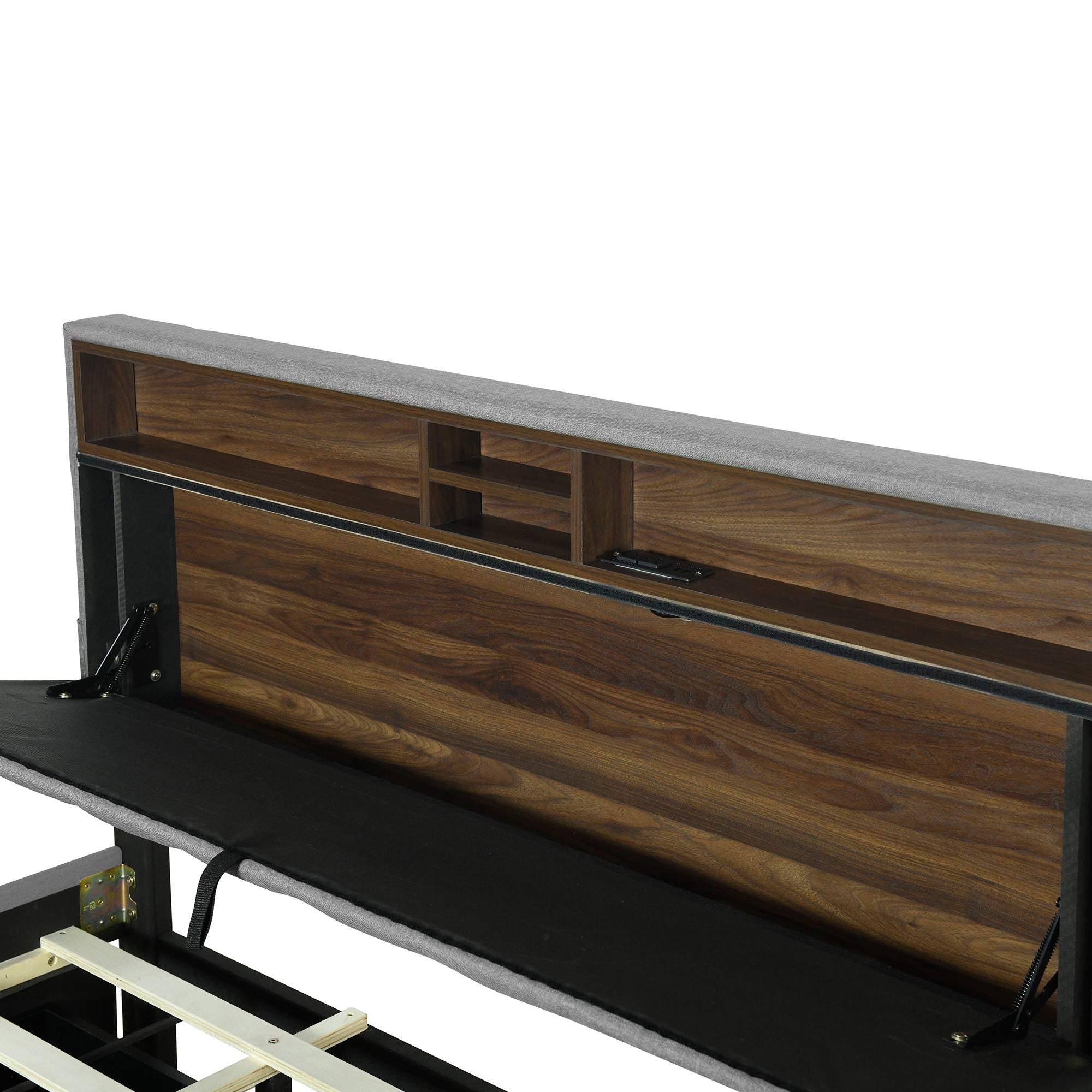 Upholstered Platform Bed With Storage Headboard, Trundle & 2 Drawers And A Set Of Sockets & USB Ports