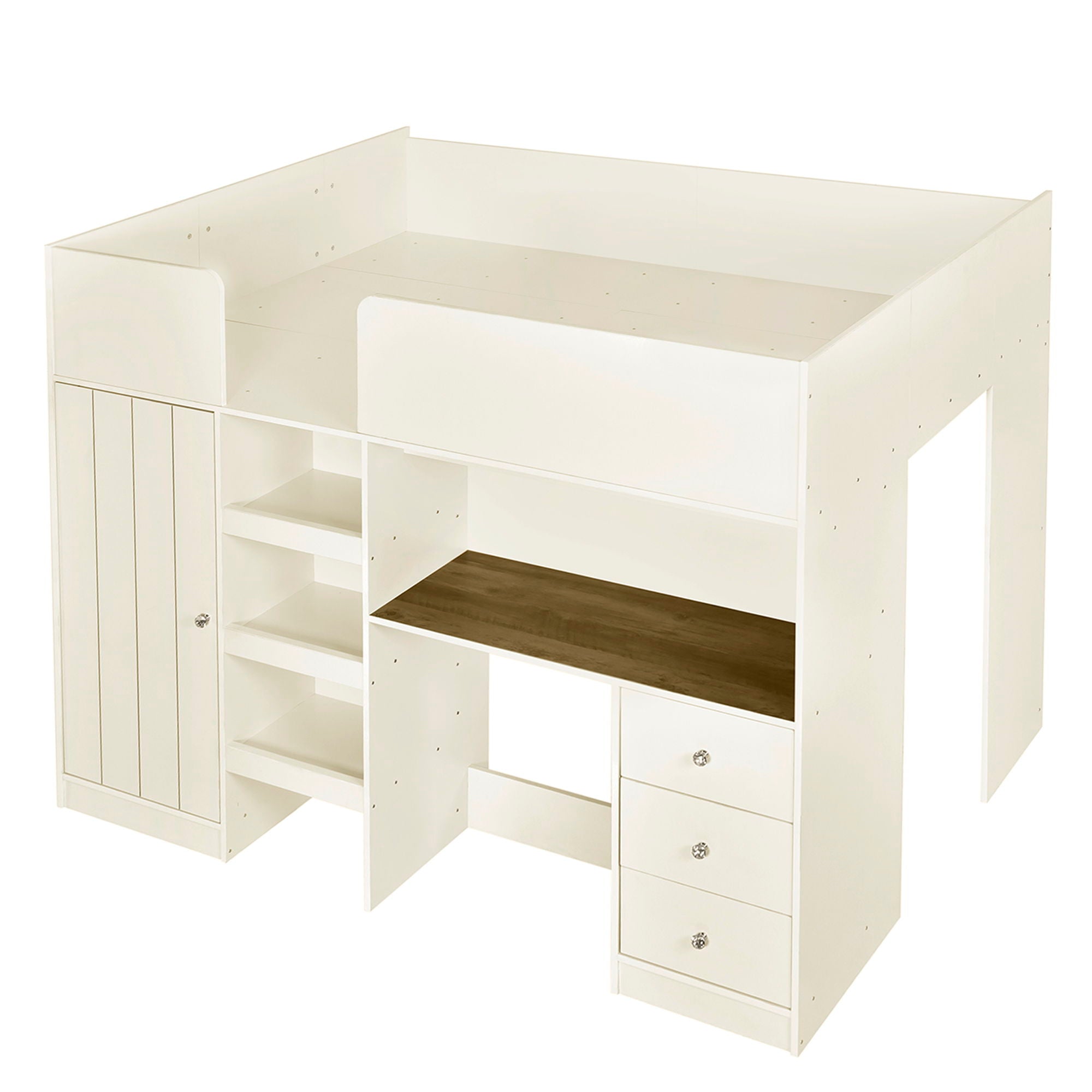 Loft Bed With Built In Wardrobe, Desk, Shelves, And Drawers